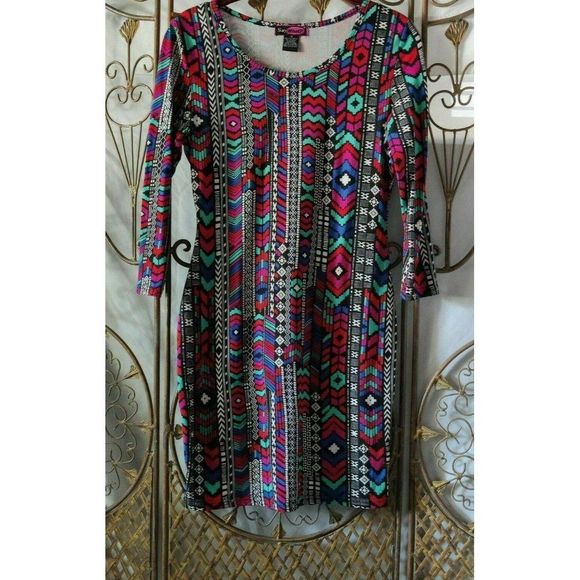 Say What? Womens 3/4 Sleeve Multicolor Bodycon Dress Size M - Picture 1 of 10